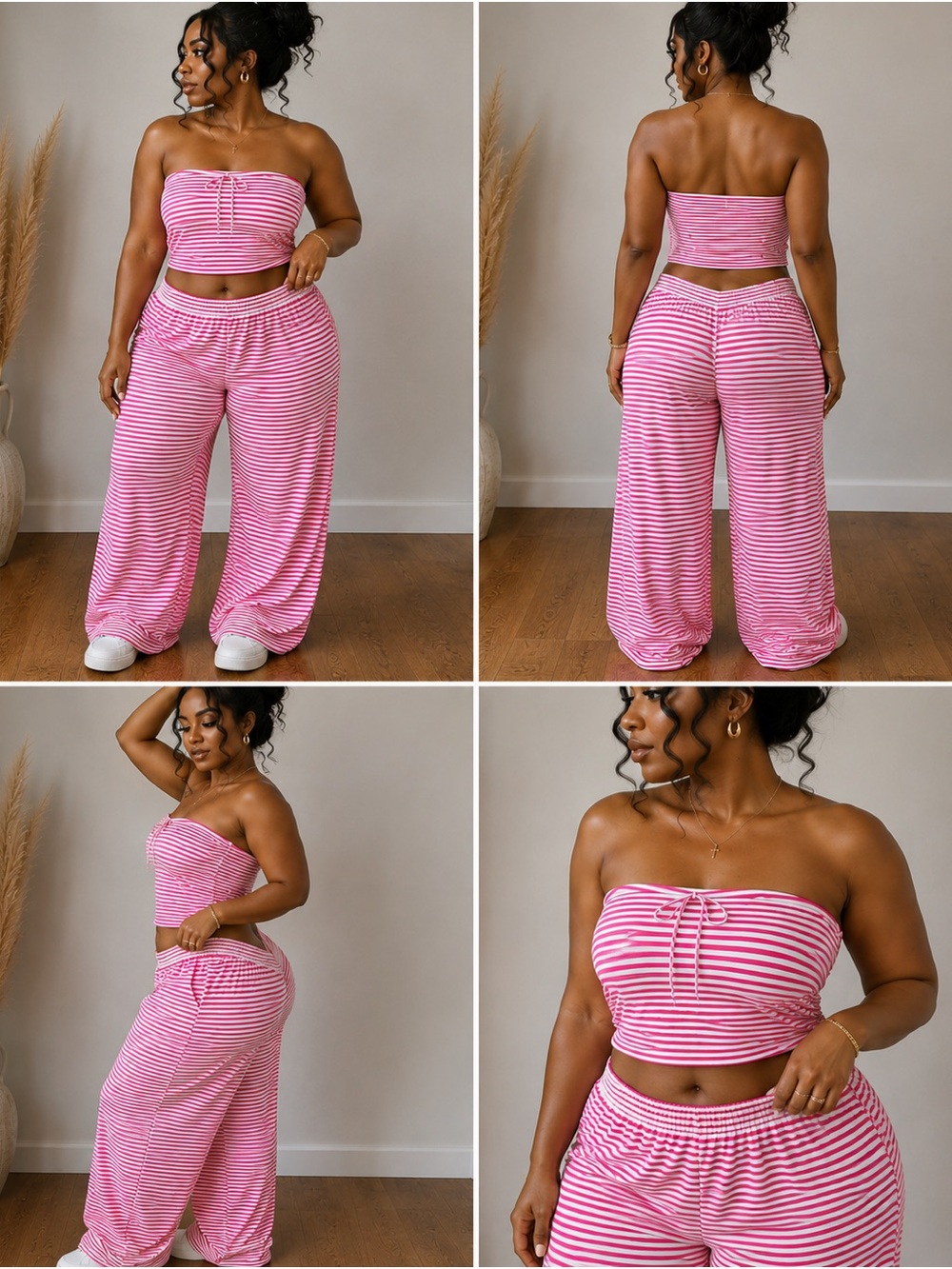 Striped red Wide-Leg Lounge Pants - Women